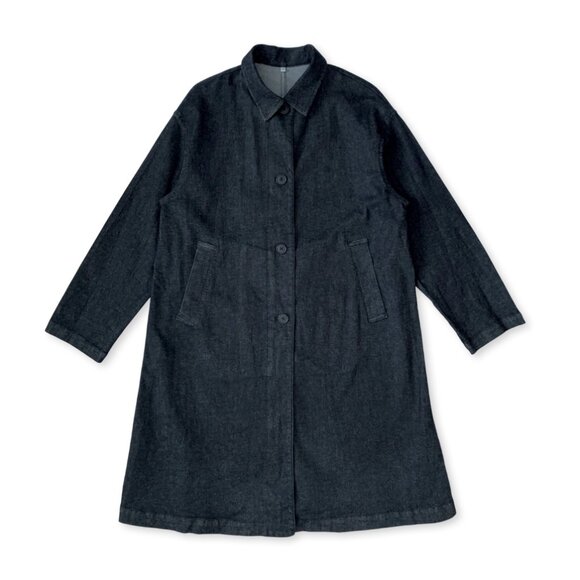 Muji Jackets & Blazers - Muji Denim Work Chore Long Jacket Coat Dark Indigo Minimalist Old Money Clean